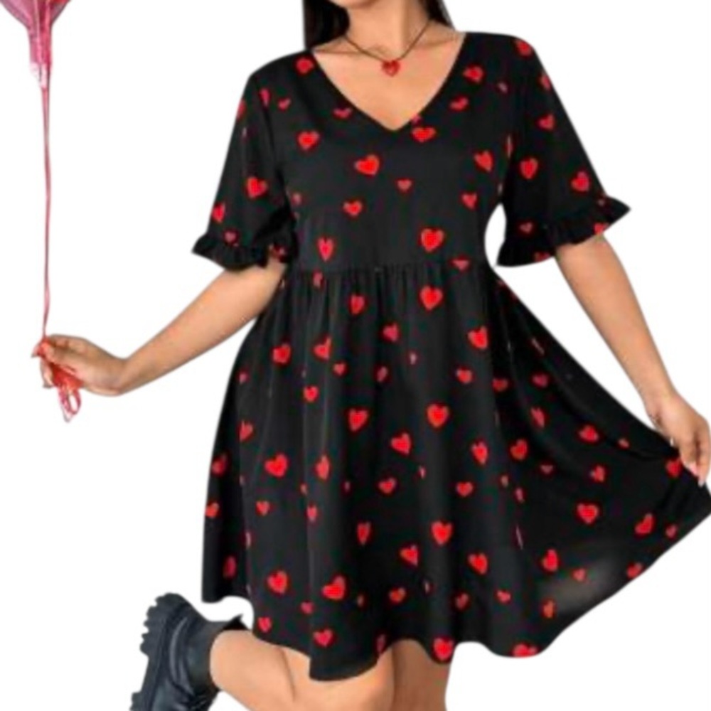 SHEIN Curve Red Heart Ruffled Mini Dress  Sz 22